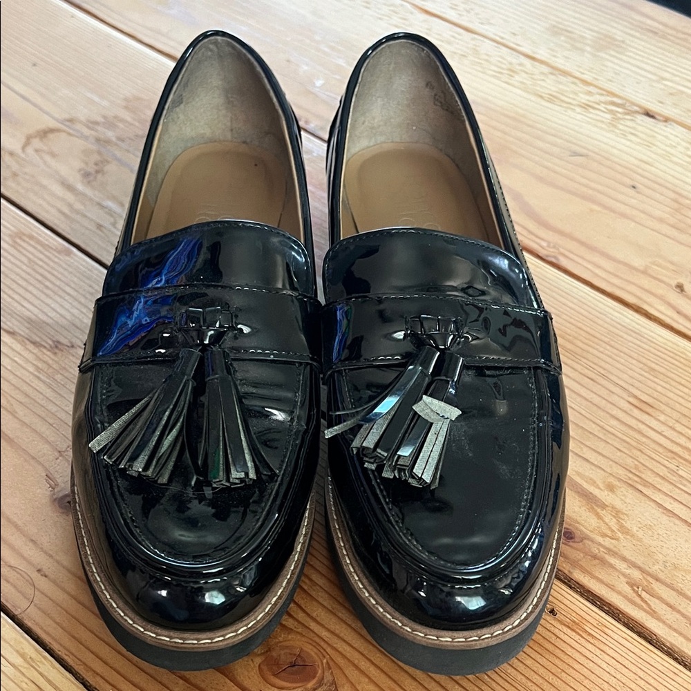 Franco Sarto Black Patent Tassel Loafers